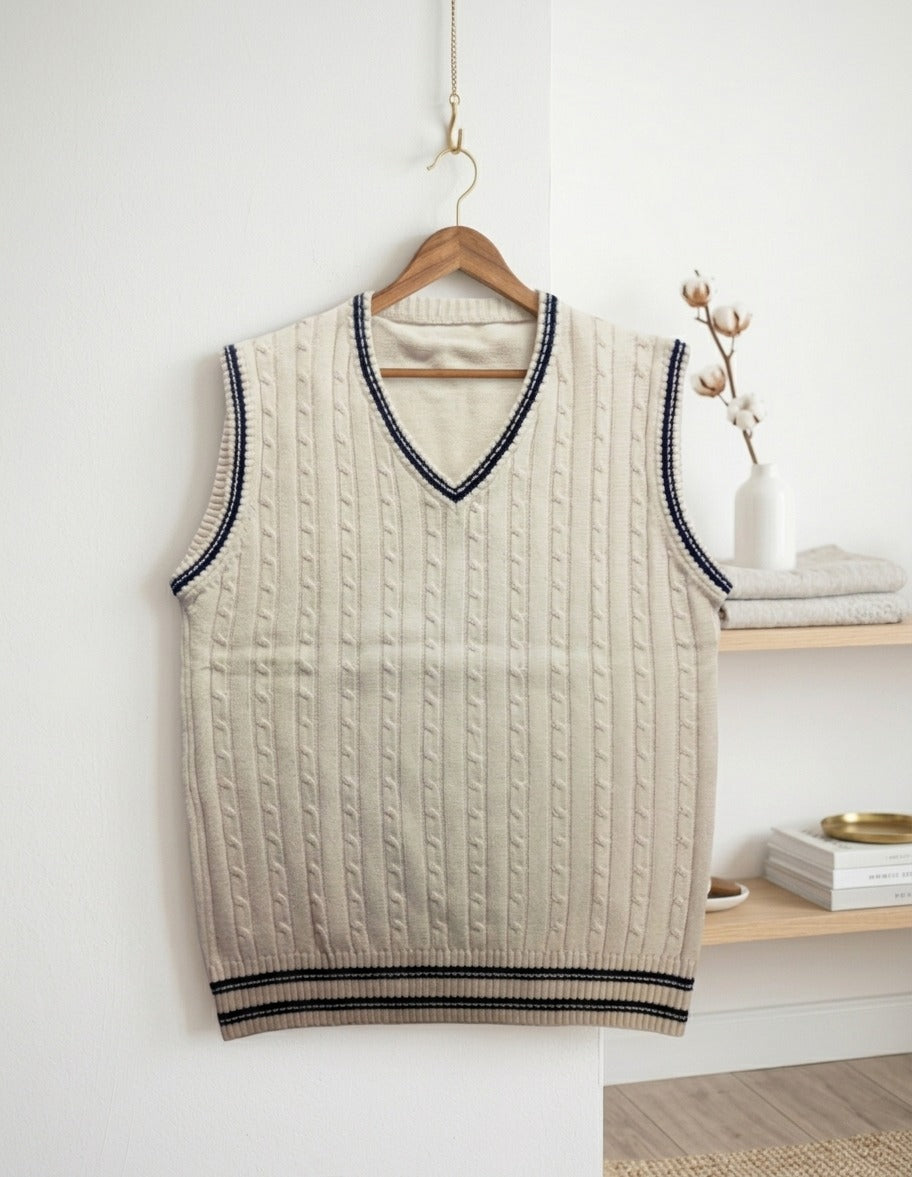 Classic Cable-Knit V-Neck Sweater Vest