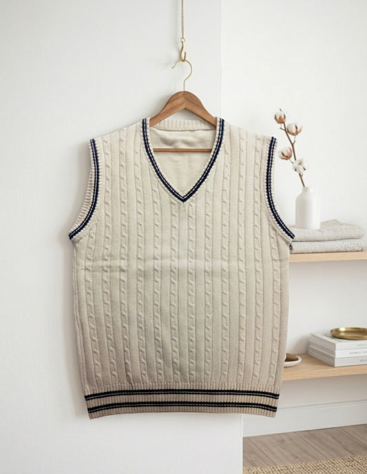 Classic Cable-Knit V-Neck Sweater Vest