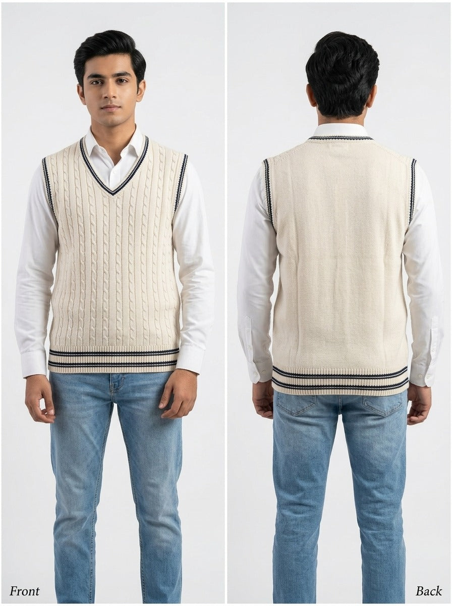 Classic Cable-Knit V-Neck Sweater Vest