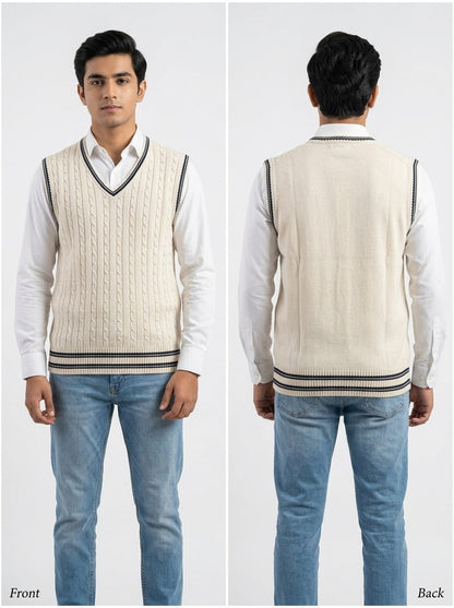 Classic Cable-Knit V-Neck Sweater Vest