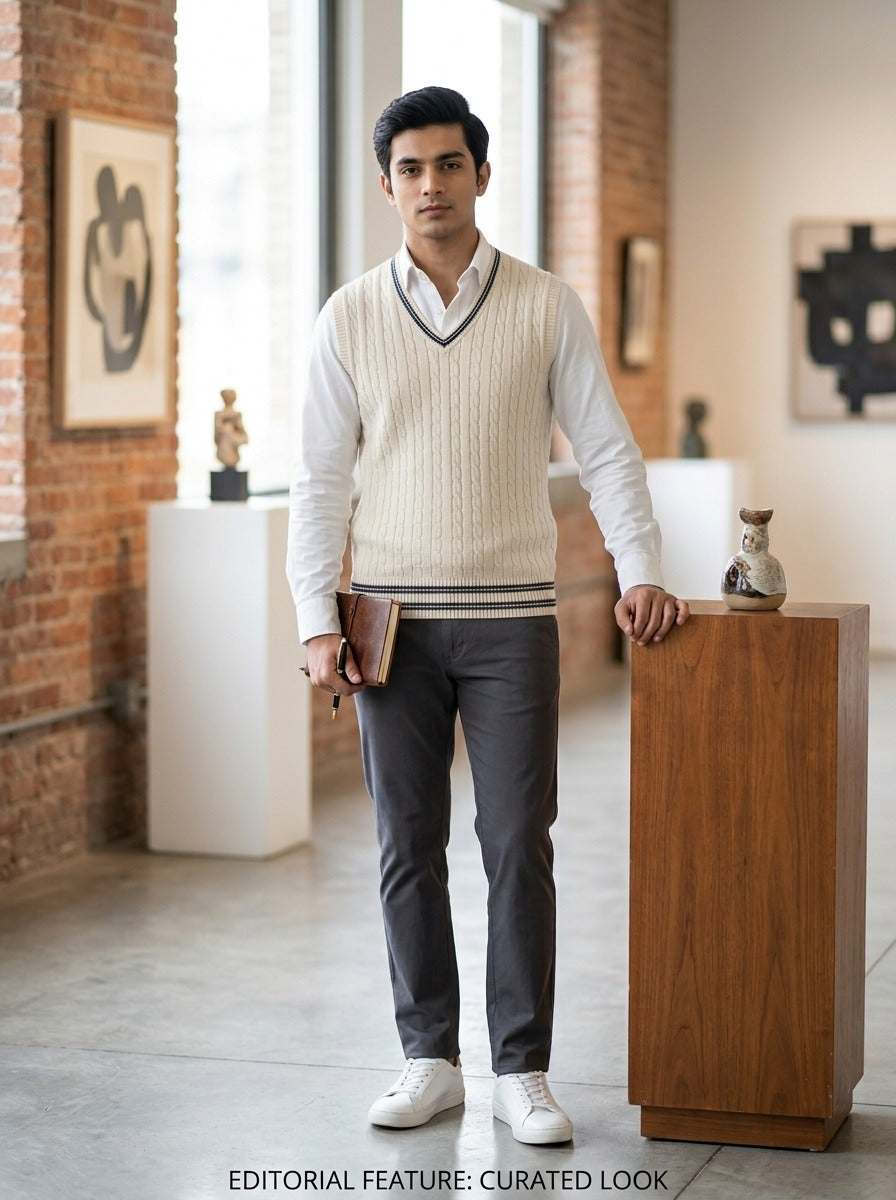 Classic Cable-Knit V-Neck Sweater Vest