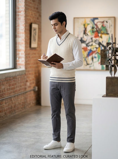 Classic Cable-Knit V-Neck Sweater Vest