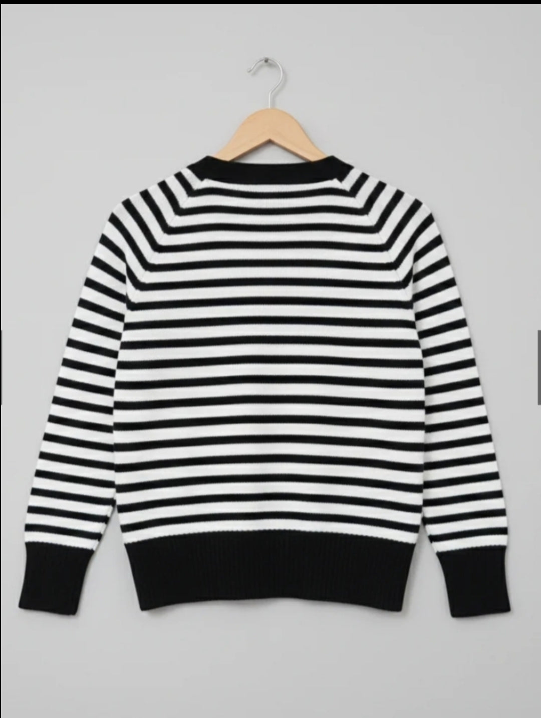 Women's Black & White Striped V-Neck Knit Cardigan