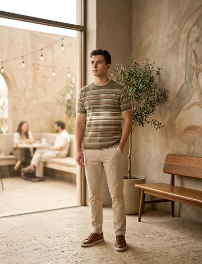 Striped Short-Sleeve Knit T-Shirt