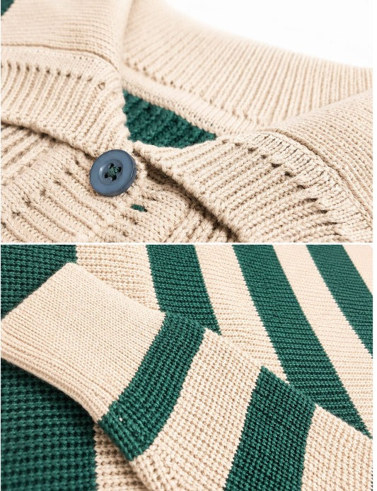 Striped Knit Polo Sweater