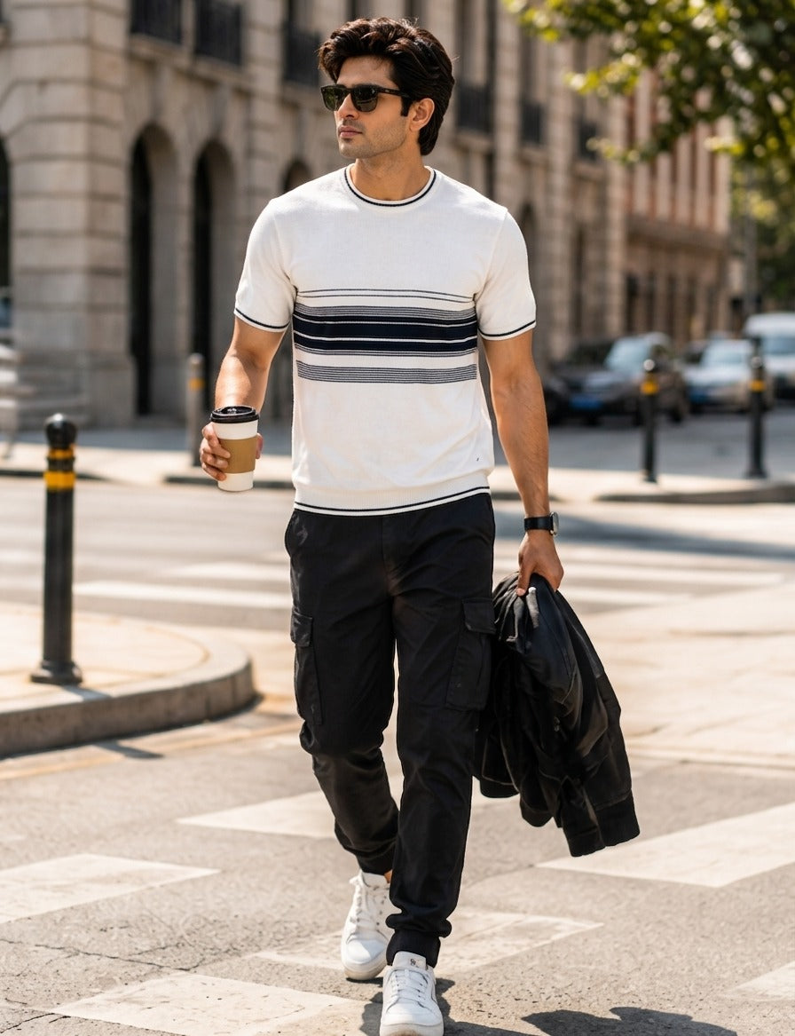 Men's Short-Sleeve Striped Knit T-Shirt