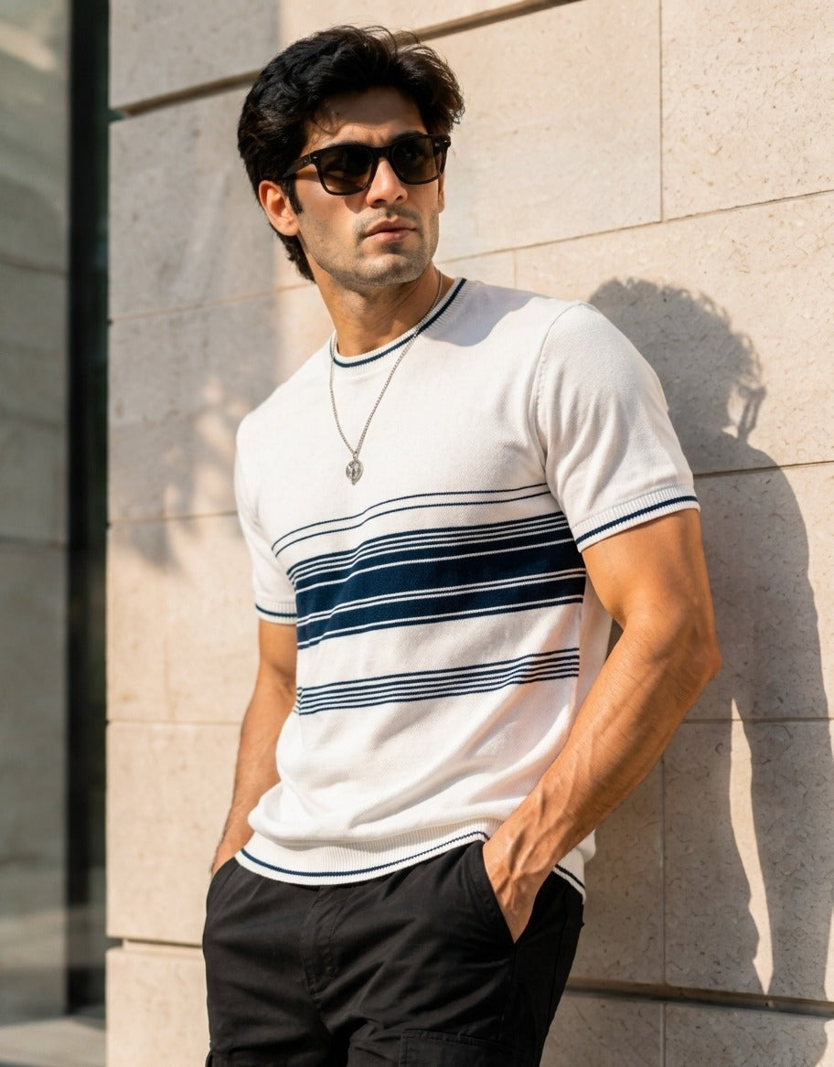 Men's Short-Sleeve Striped Knit T-Shirt