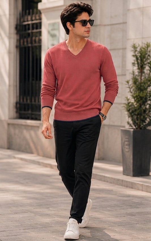 Men's Long-Sleeve V-Neck Knit Sweater