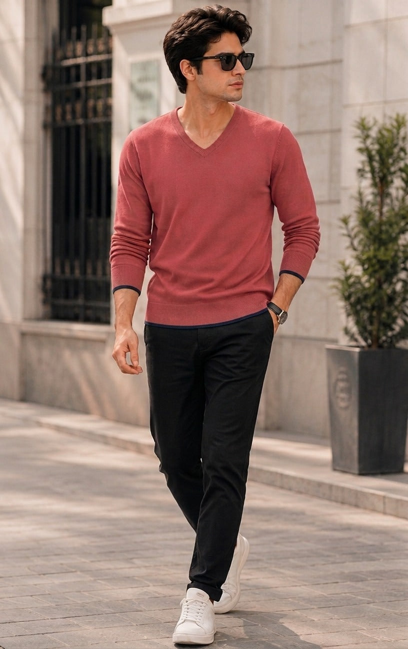 Men's Long-Sleeve V-Neck Knit Sweater