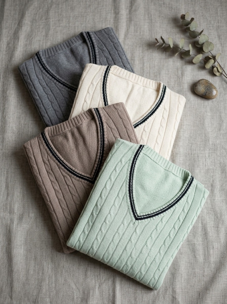 Classic Cable-Knit V-Neck Sweater Vest