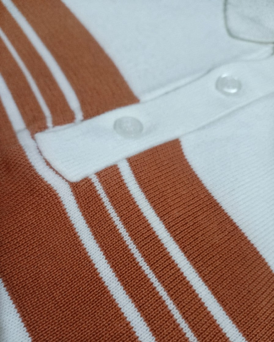 Elegant brown and white striped knit polo t-shirt