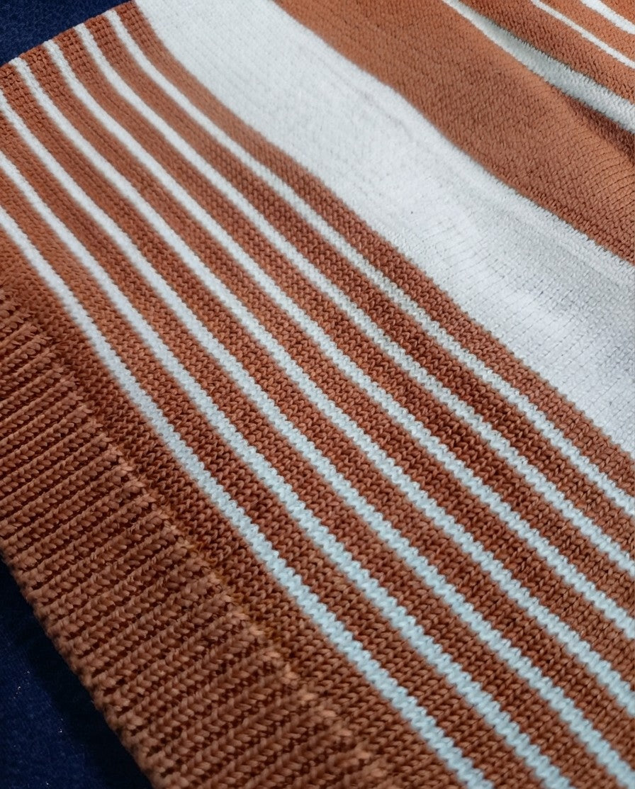 Elegant brown and white striped knit polo t-shirt